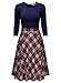 Missmay Women's Vintage Retro Plaid Patchwork A-line Cocktail Party Dress Navy Blue X-Large