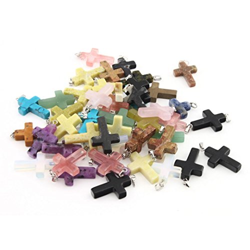 LQZ(TM) 20Pcs Mixed Colors Natural Stone Cross Charms Pendants