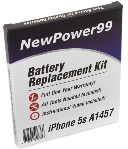 Battery Replacement Kit for Apple iPhone 5s A1457 with Installation Video, Tools, and Extended Life Battery.