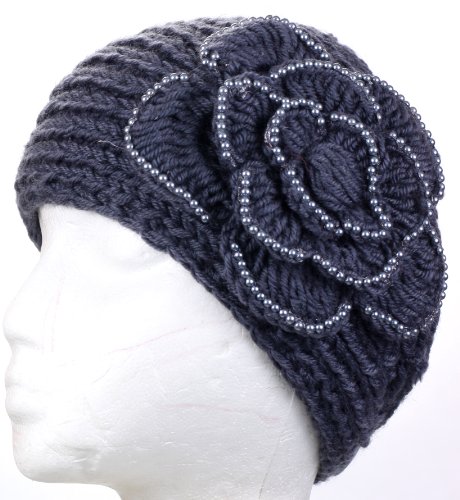Dry77 Knitted Headband Hat with Knitted Flower for Women