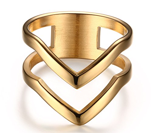 Fashion Gold Plated Stainless Steel Double Chevron V Shape Knuckle Midi Ring for Women