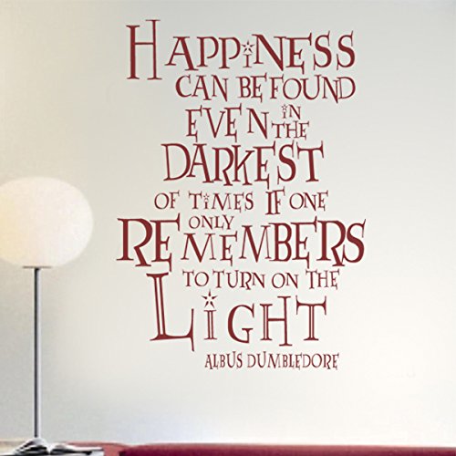 Harry Potter Decal Dumbledore Quote – Happiness can be found – Typographic Words Inspirational Art Poster Wall Art (Black, Small)