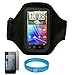 Black Moisture Resistant Neoprene Workout Armband for Sprint HTC EVO 3D Android Smartphone + Scratch Guard Clear Clear Screen Protector + SumacLife TM Wisdom Courage Wristband