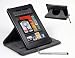 SolarBak's Kindle Fire Leather 360 Case w/ Stainless Steel Stylus , 360° Rotating Cover Case, High Quality Black Leather, 7