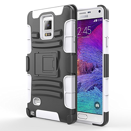 Galaxy Note 4 Case - MoKo [Heavy Duty] Full Body Rugged Holster Cover Case with Swivel Belt Clip - Dual Layer Shock Resistant for Samsung Galaxy Note 4 5.7 Inch Smart Phone 2014, WHITE