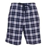 Navy Blue Silver (white) check plaid flannel cotton campus dorm shorts, 9 inseam, 5 adult sizes