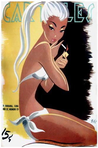 11"x 14" Poster. "Carteles Magazine cover" Sexy pinup in bikini lighting up a cigarette poster Habana Cuba. Decor with Unusual images. Great Cuban Room art Decoration.
