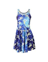 Stretchy Pleated Polyester/Spandex General Print 2015 Scoop Neck Skater Dress 