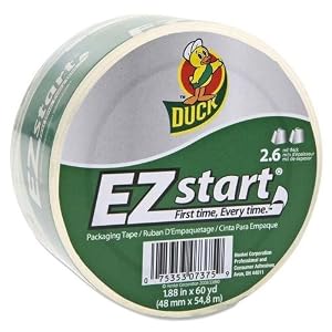 Duck EZ Start Carton Sealing Tape, 1.88 Inches x 60 Yards, 3-Inch Core, Clear (CS-60C)