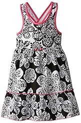 Girls Floral Print Cotton/Knit  Beaded  Dress With Ruffles