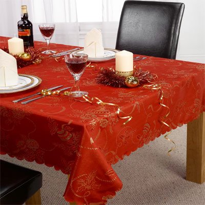 Angelica Christmas Tablecloth, Red, 60 x 84 Inch