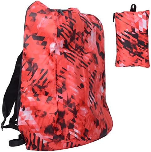Releaserain Ultra Lightweight Handy Waterproof Red Black Mosaic Folding Backpack Daypack with Zipped Pouch 14L Packable Foldable Portable Camping Hiking Cycling Outdoor Shopping Carry On Travel Bag