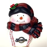 2 MLB Milwaukee Brewers Musical Light-Up Snowman Christmas Ornaments 2.75"