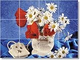 Flower Picture Bathroom Tile Mural F076 | 12.75x17 using (12) 4.25x4.25 tiles