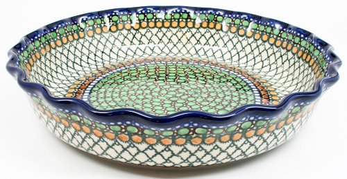 Polish Pottery UNIKAT Lg. Ruffled Pie Plate 2 1/2
