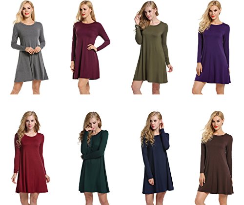 Bluetime Women's Basic Long Sleeve Casual Loose T-Shirt Dress