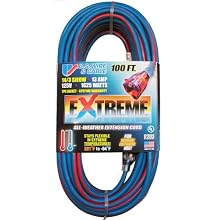 US Wire 98100 14/3 100-Foot SJEOW TPE Cold Weather Extension Cord Blue with Lighted Plug