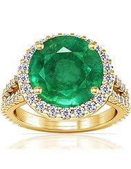 14K Yellow Gold Round Cut Emerald Ring With Sidestones