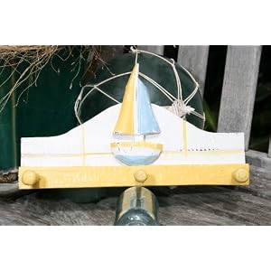 Sailboat Wall Hanger-White & Yellow Nautical Decor