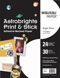 Wausau Astrobrights Print and Stick Adhesive Backed Heavy Duty Paper, 24 lb, 8.5 x 11 Inches, White, 30 Sheets (70971)