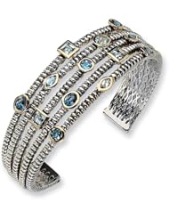 Sterling Silver w/14k Antiqued Blue Topaz Bangle