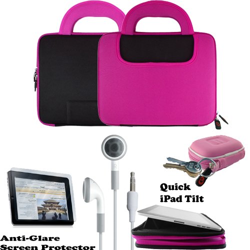 Premium anti-slip high quality Hard Nylon Cube Case with Pocket and Handles for Apple iPad 3G tablet / Wifi model 16GB, 32GB, 64GB. Apple iPad Accessories+ Includes a 4-inch eBigValue (TM) Determination Hand Strap + iPad Touch Anti Glare Screen Protector Guard (Compatible with all Versions of iPad) + Also includes a set of Fashion Earbud Headset Headphones 3.5mm Jack In-Ear Stereo + Includes an earphone case Clamshell Style with Zipper Enclosure, Inner Pocket, and Durable Exterior!