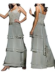A-line Dropped   Waistline Sweetheart Tank Chiffon Tiered Ruched Beaded Mother-of-the-Bride Dress  With a Sash 