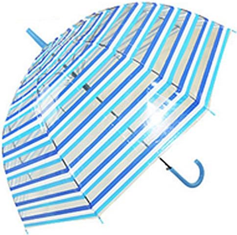 Women's transparent green stripe splicing mushroom straight rod umbrella. (blue)