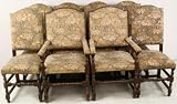 Rare! Set 8 Vintage Spanish Tapestry Oak Dining Chairs