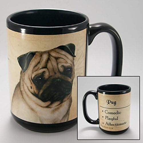 Pug, Fawn Mug 15 oz - includes 1 package of Ghirardelli Double Chocolate Hot Cocoa - Boxed