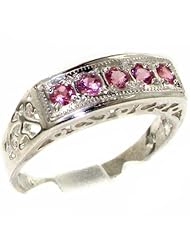 Luxury 925 Solid Sterling Silver Natural Pink Tourmaline Womens Band Ring - Finger Sizes 4 to 12 Available