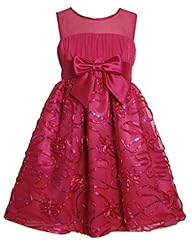 Girls Full-Skirt Sleeveless Sequined Shirred  Illusion Polyester Empire   Waistline Party Dress  With a Bow(s)