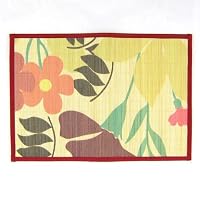 Bamboo Placemats Red Border, Tropical Flower Pattern