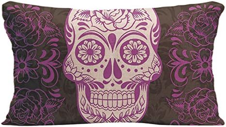 Ldj Cotton Polyester Sofa Seat Throw Pillow Case Decorative Cushion Cover Pillowcase Design With Hot Pink Black Sugar Skull Roses Gothic Grunge Custom Pillow Cover Print Double Side Sized 12X20 Inches