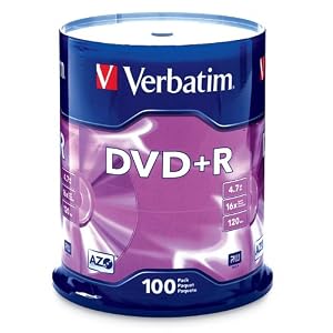 Verbatim 95098 4.7 GB 1x-16x Branded Recordable Disc DVD+R, 100 Disc Spindle