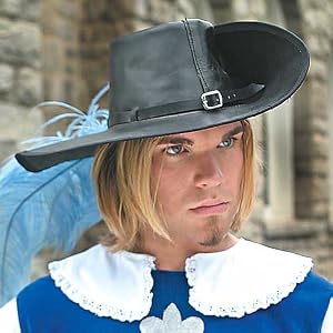 Black Leather Cavalier Hat with Left Brim Turned Up - Large by Museum Replicas