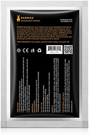 Rabmax Peel N' Stick Adhesive Body Warmer Disposable Air Activated Instant Heat Body Warmer Sticker Long Lasting 12 Hours Pain Relief Heating Warm Pad [10 Count]