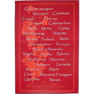 Cepages de France: French Grape Varietals Listing, Deep Red oversize tea towel