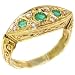 Solid English Yellow Gold Ladies Brilliant Emerald & Diamond Boat Ring - Size 5.5 - Finger Sizes 5 to 12 Available