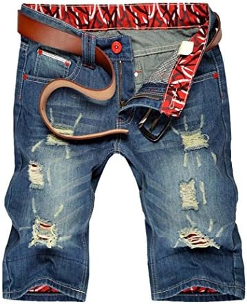 Younet Men's Straight Leg Ripped Distressed Denim Short Jeans Blue-A 31