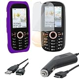 Dark Purple Silicone Skin Case + Reusable Screen Protector + Car Charger + USB Hotsync & Charging [2-IN-1] Cable for Samsung Intensity U450