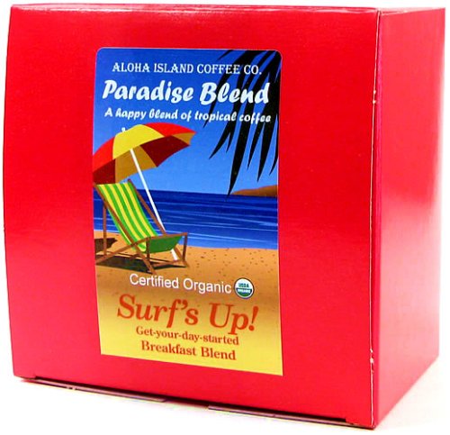USDA Certified Organic Coffee Pods - 'Surf's Up!' Get-Your-Day-Started Breakfast Blend; 18 Pods - Exclusively from Aloha Island