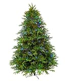 Barcana 7-1/2-Foot Alaskan Deluxe Fir Slim Christmas Tree with 600 M4 LED Lights, Multi