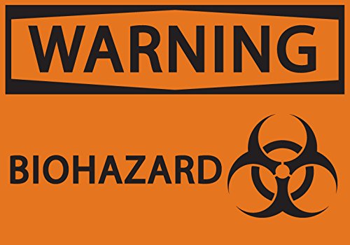 ZINGGreen Products 1918S Recycled Polystyrene "Warning Biohazard" Safety Label, Self-Adhesive, 10" Length, 7" Width, Black on Orange, Pack of 2