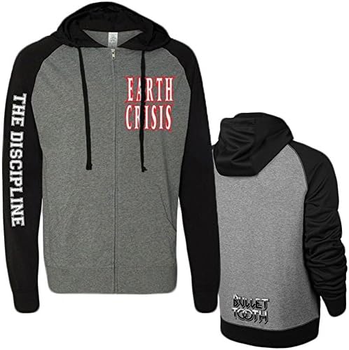 Earth Crisis Men's The Discipline Zippered Hooded Sweatshirt X-Large Black/Grey