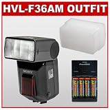 Sony HVL-F36AM High-Power Digital Camera Flash + Sto-Fen Omni-Bounce Diffuser + NiMH Rapid Charger & High-Capacity Rechargeable Batteries - for Sony Alpha A100, A200, A300, A350 & A700