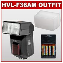 Sony HVL-F36AM High-Power Digital Camera Flash + Sto-Fen Omni-Bounce Diffuser + NiMH Rapid Charger & High-Capacity Rechargeable Batteries - for Sony Alpha A100, A200, A300, A350 & A700