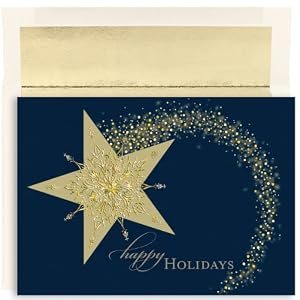 Sparkling Star On Blue Holiday Cards -