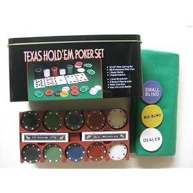 Texas Hold’Em Poker Set : 200 Chips W Rack, Gaming Mat, 1 Big Blind, 1 Small Blind, 1 Dealer Button