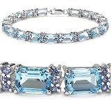 24.00 Carat Genuine Blue Topaz & Tanzanite Silver Bracelet